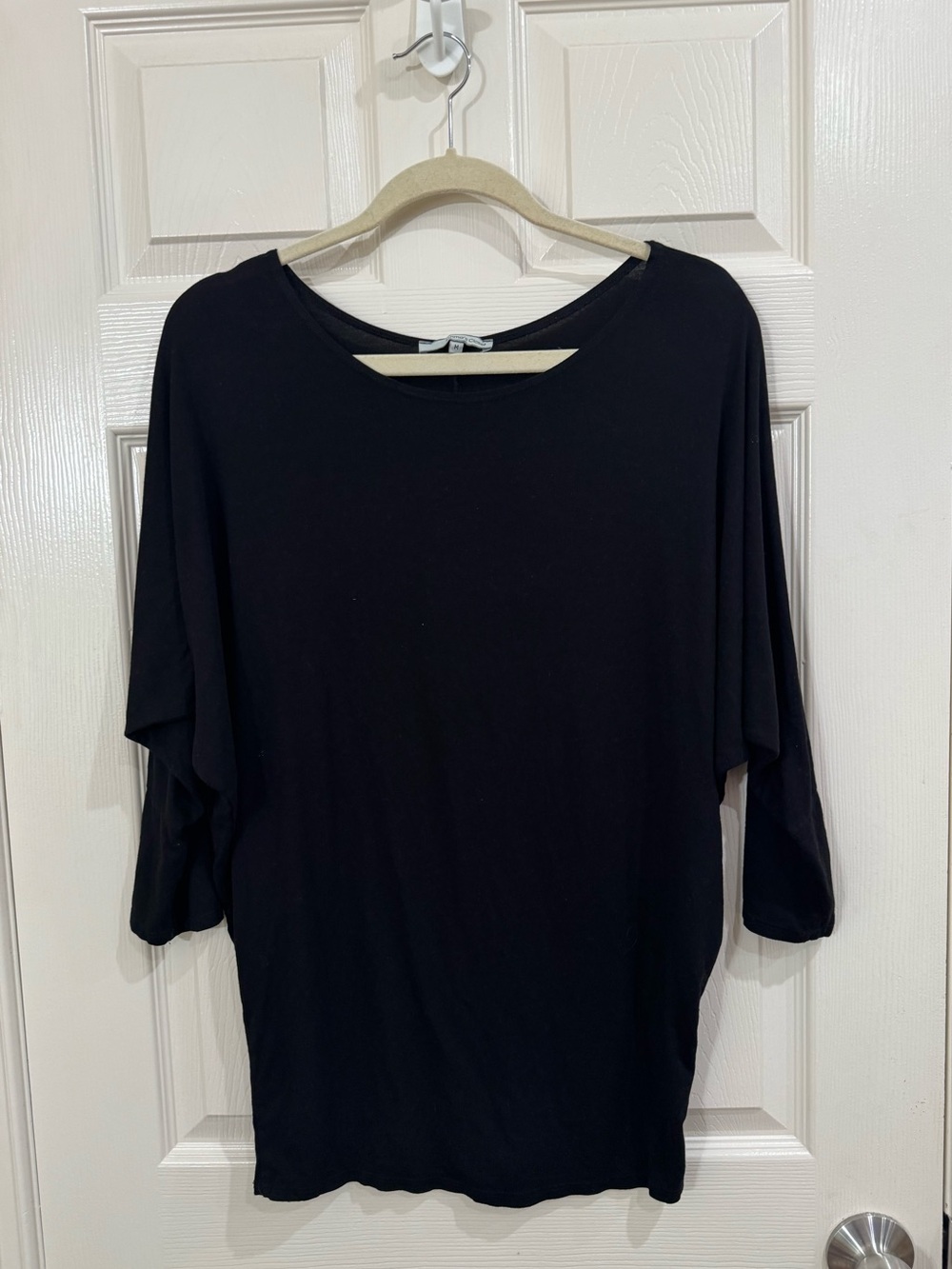 Women's Black Three-Quarter Length Sleeve Relaxed Tee